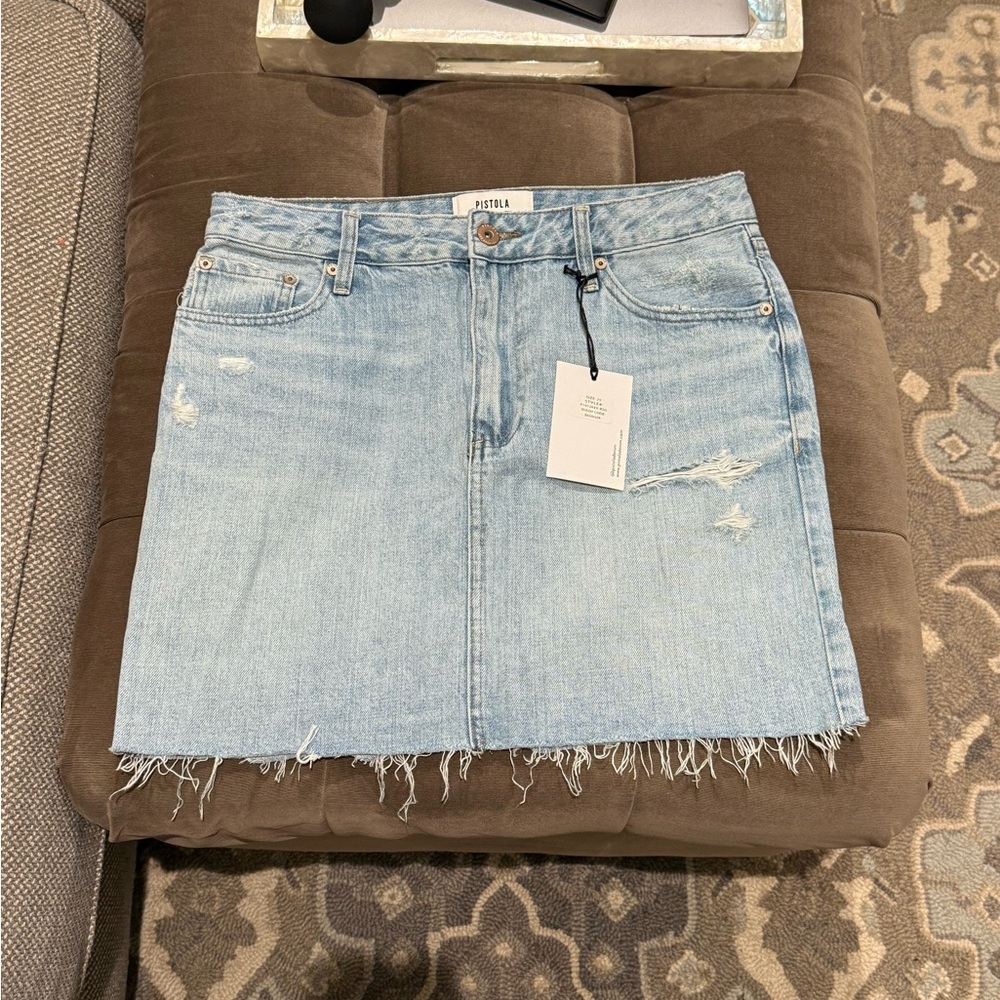 Pistola Distressed Denim Skirt